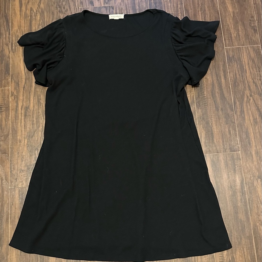 ECOTHREADS Womens Black Ribbed Knit Shirt Dress Sz XL